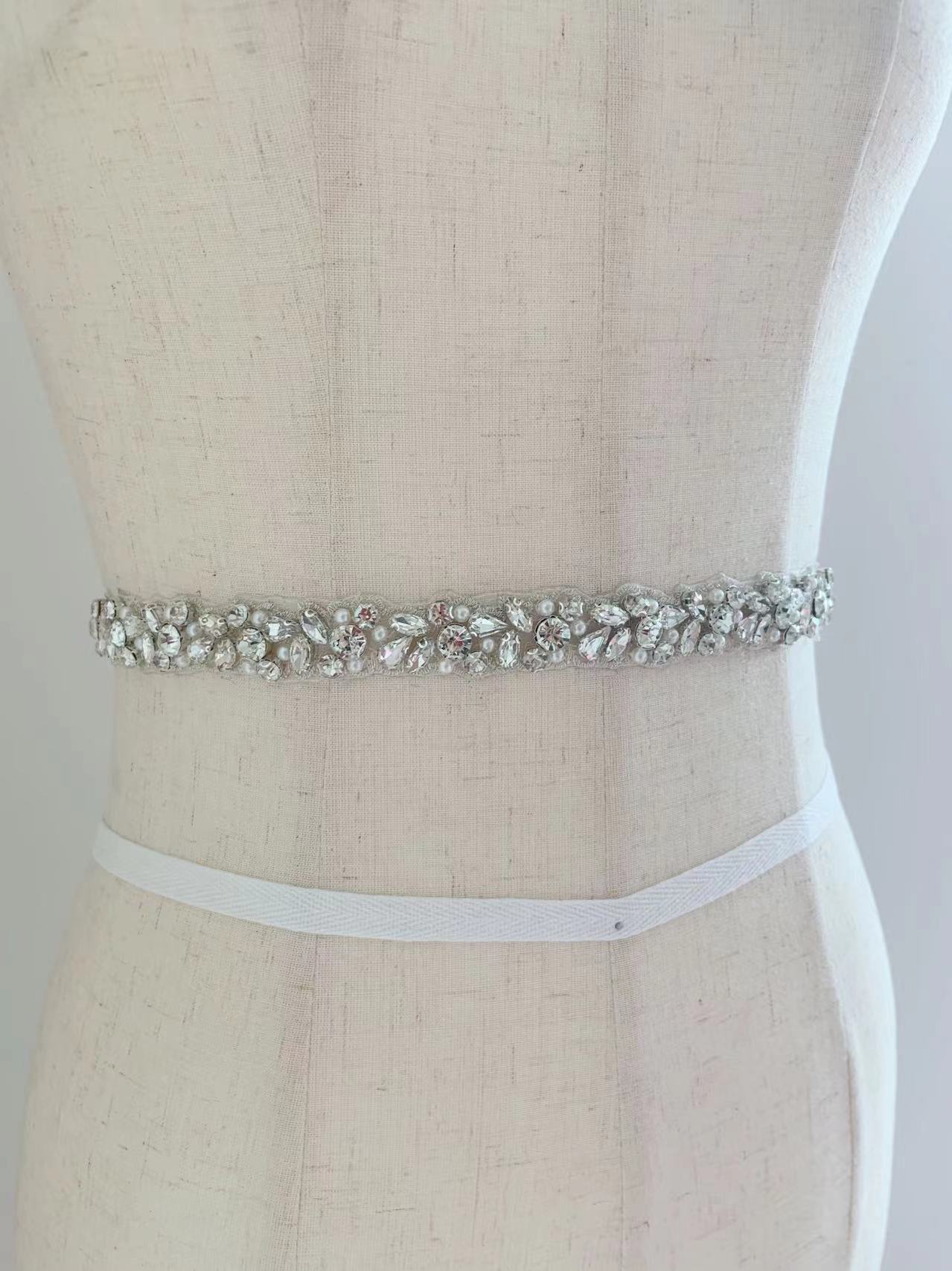 Bridal Sash Ribbon - 1 jarda/5 jardas prata cristal pérola