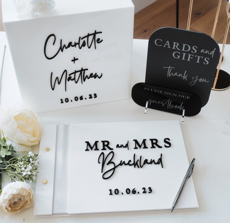 Personalized Guest Book - Caixa de Cartão Branca para Casamento,