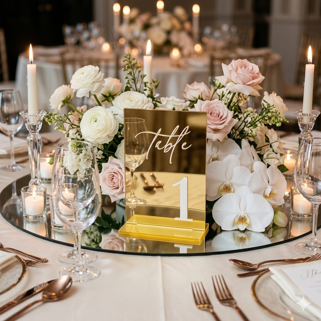 Table Number Gold - Números de Mesa em Acrílico Dourado
