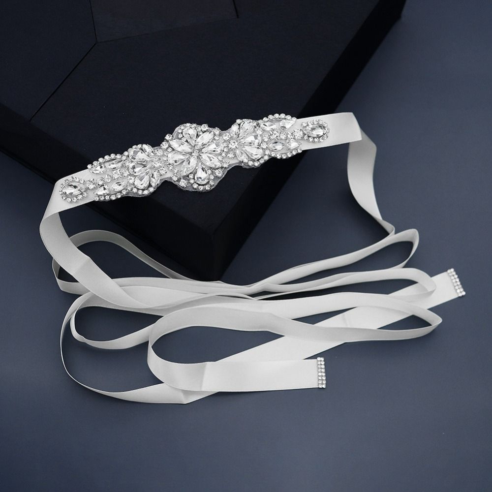 Bridal Sash Ribbon - Cinto de Strass Prateado para Casamento,
