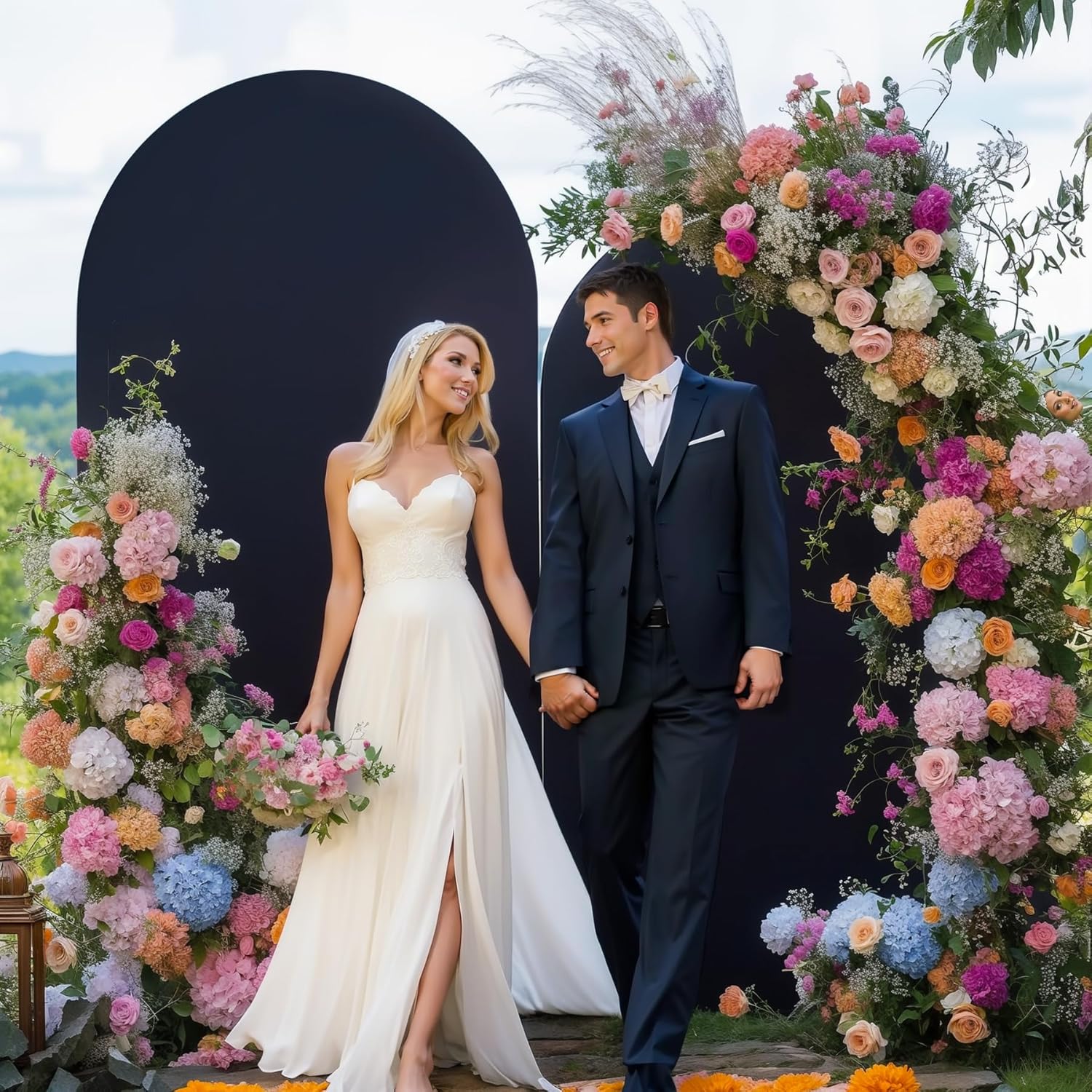 Wedding Backdrop Curtain - Arco de casamento preto capa de