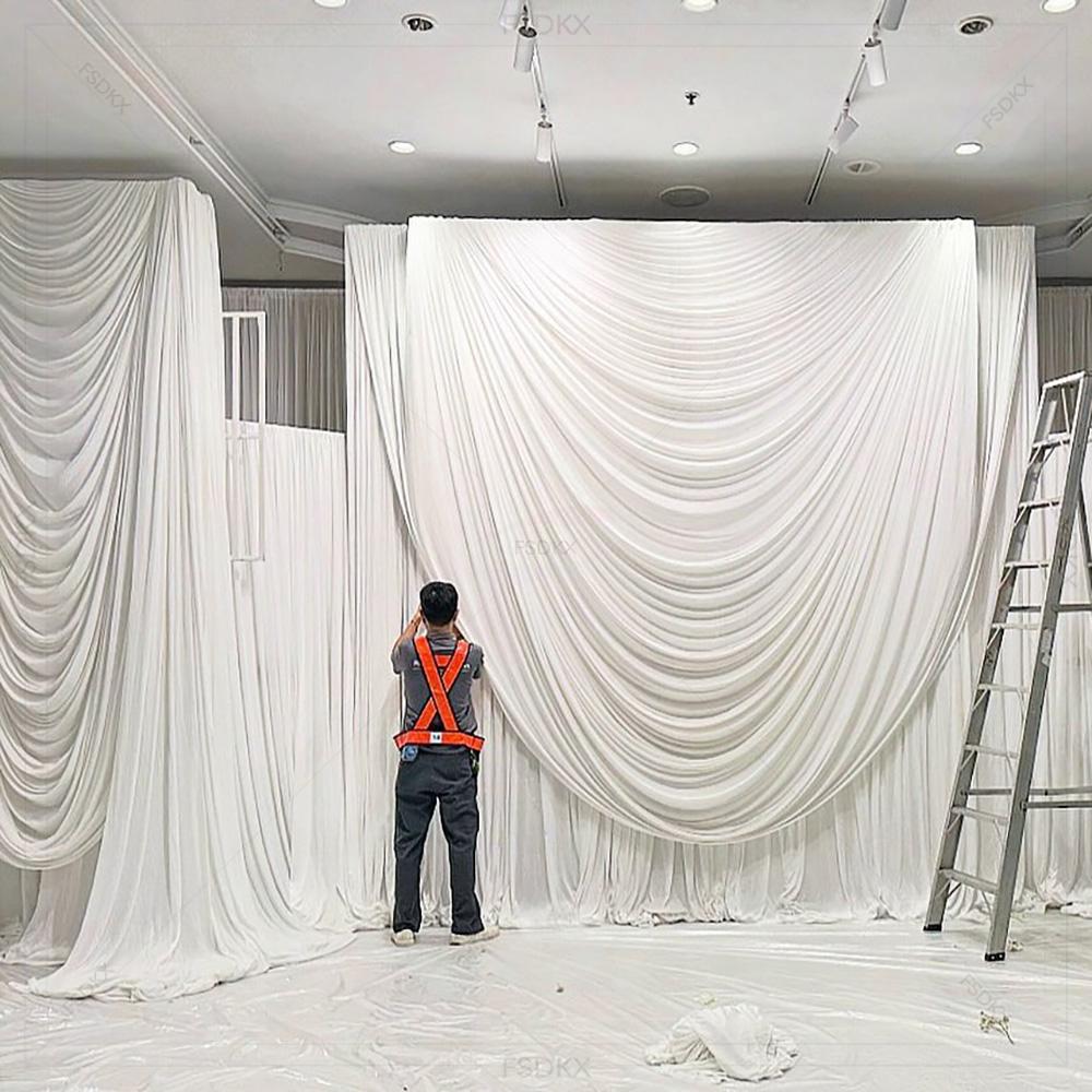 Fsdkx barato branco gelo seda  - Wedding Backdrop Curtain avaliação e preço