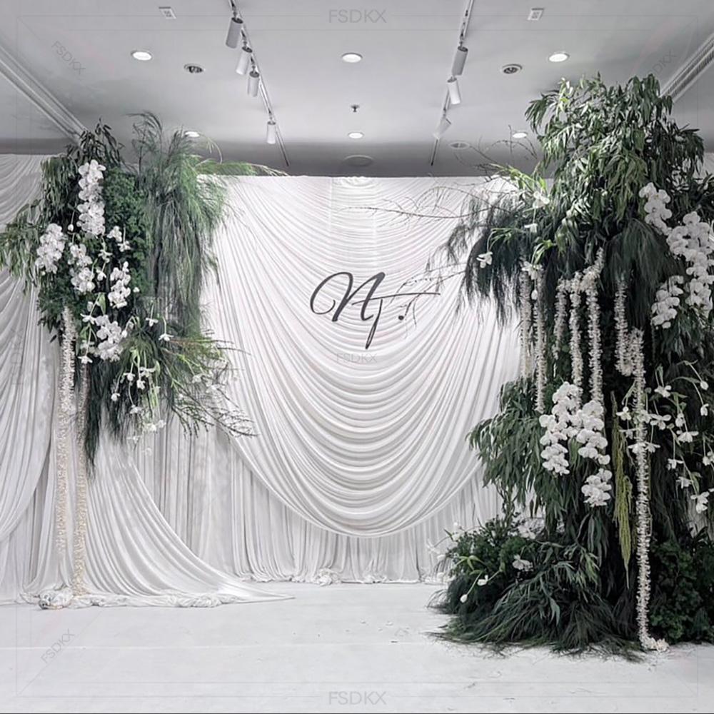Fsdkx barato branco gelo seda  - Wedding Backdrop Curtain avaliação e preço