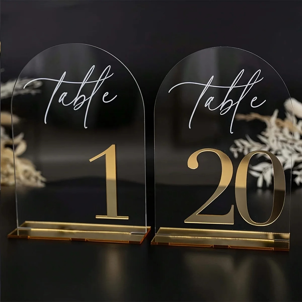 Números de mesa acrílicos tran - Table Number Gold avaliação e preço