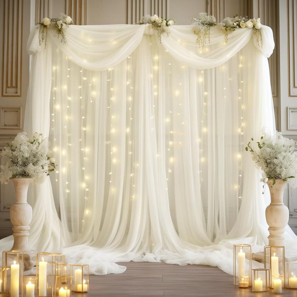 Cortinas Brancas para Cenário  - Wedding Backdrop Curtain avaliação e preço
