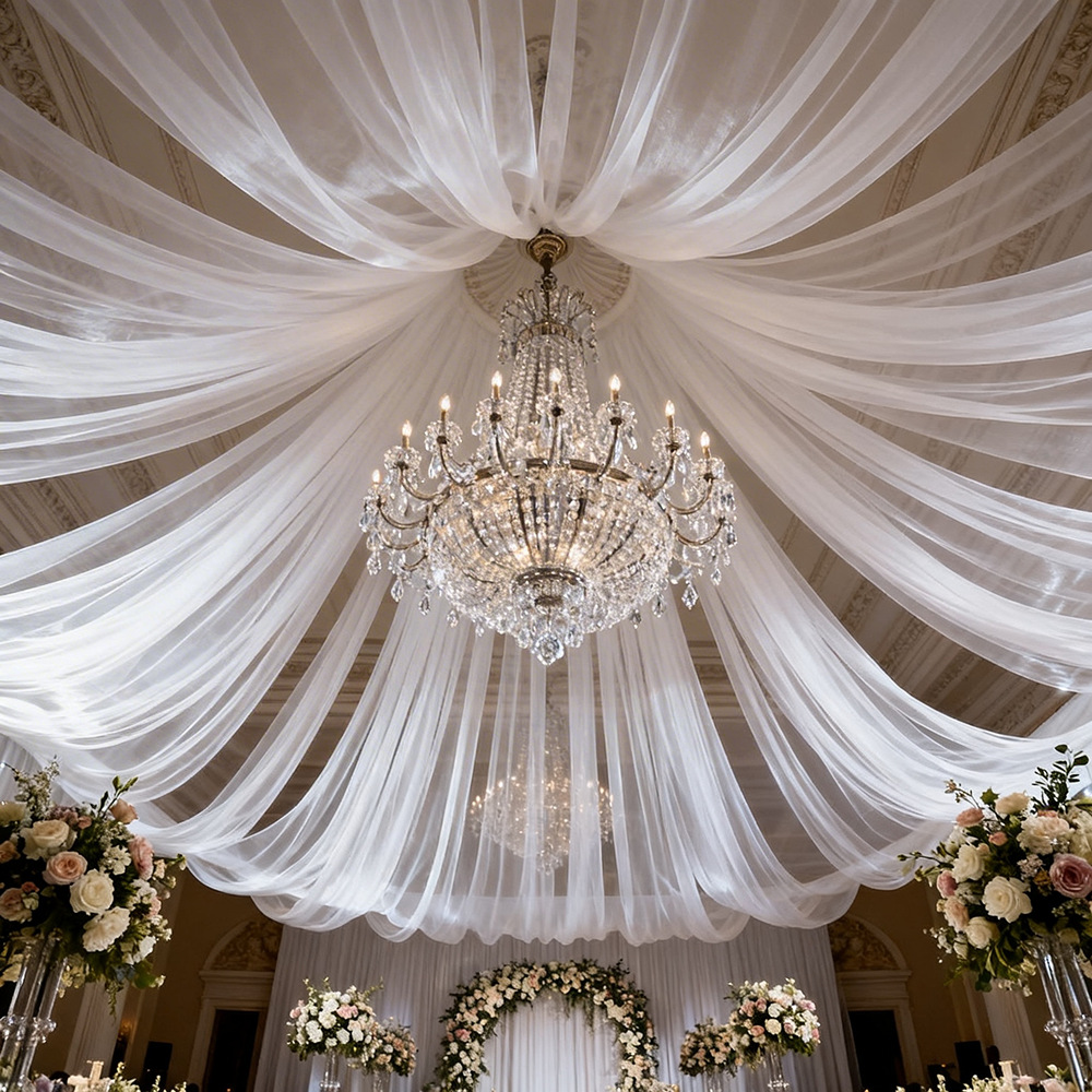 Tule Extra Longo Semitranspare - Wedding Backdrop Curtain avaliação e preço